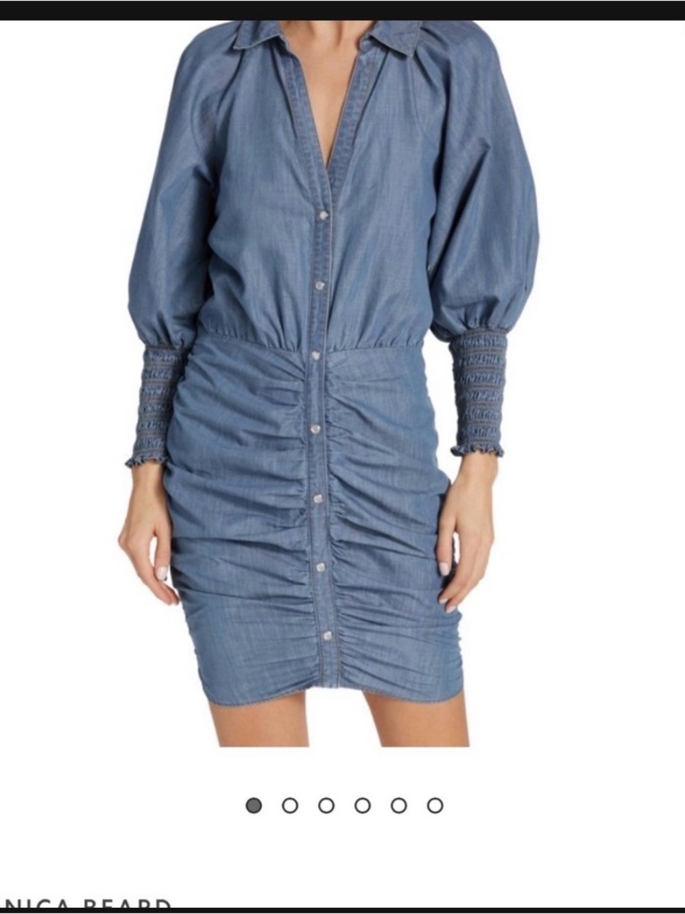 Veronica Beard Chambray Blue Button-Front Ruched Dress